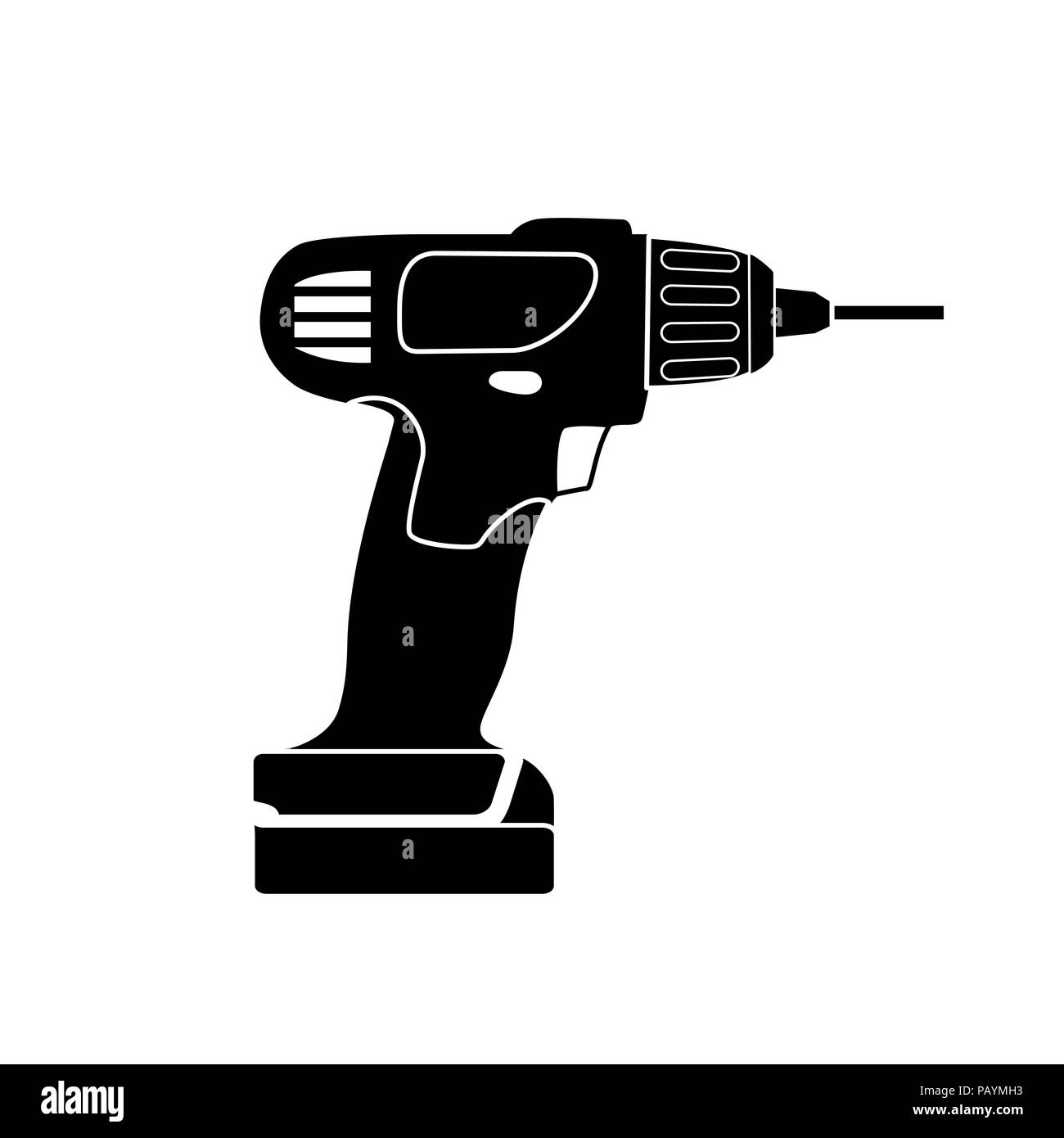 Screw Gun Icon. Impact wrench or screwgun vector. Electric screwdriver symbol. Blank and white Stock Vector