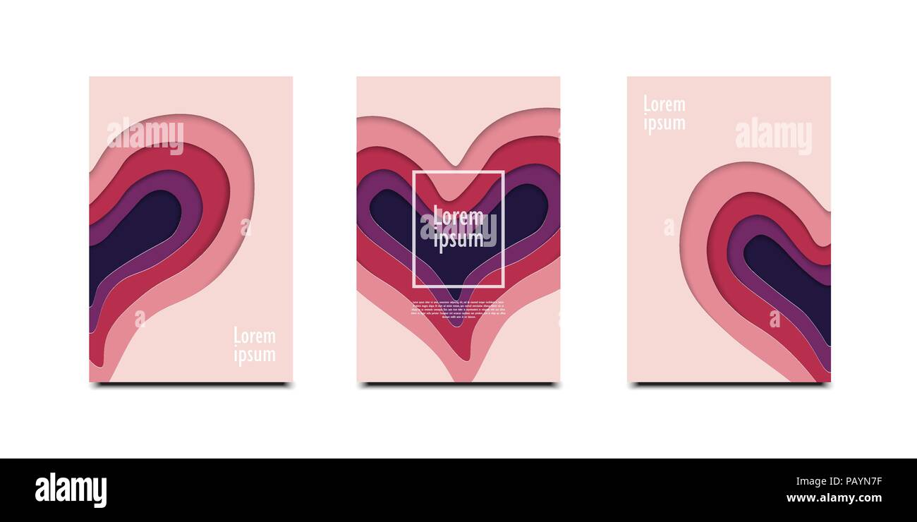 3D abstract heart background with paper cut shapes design for business ...