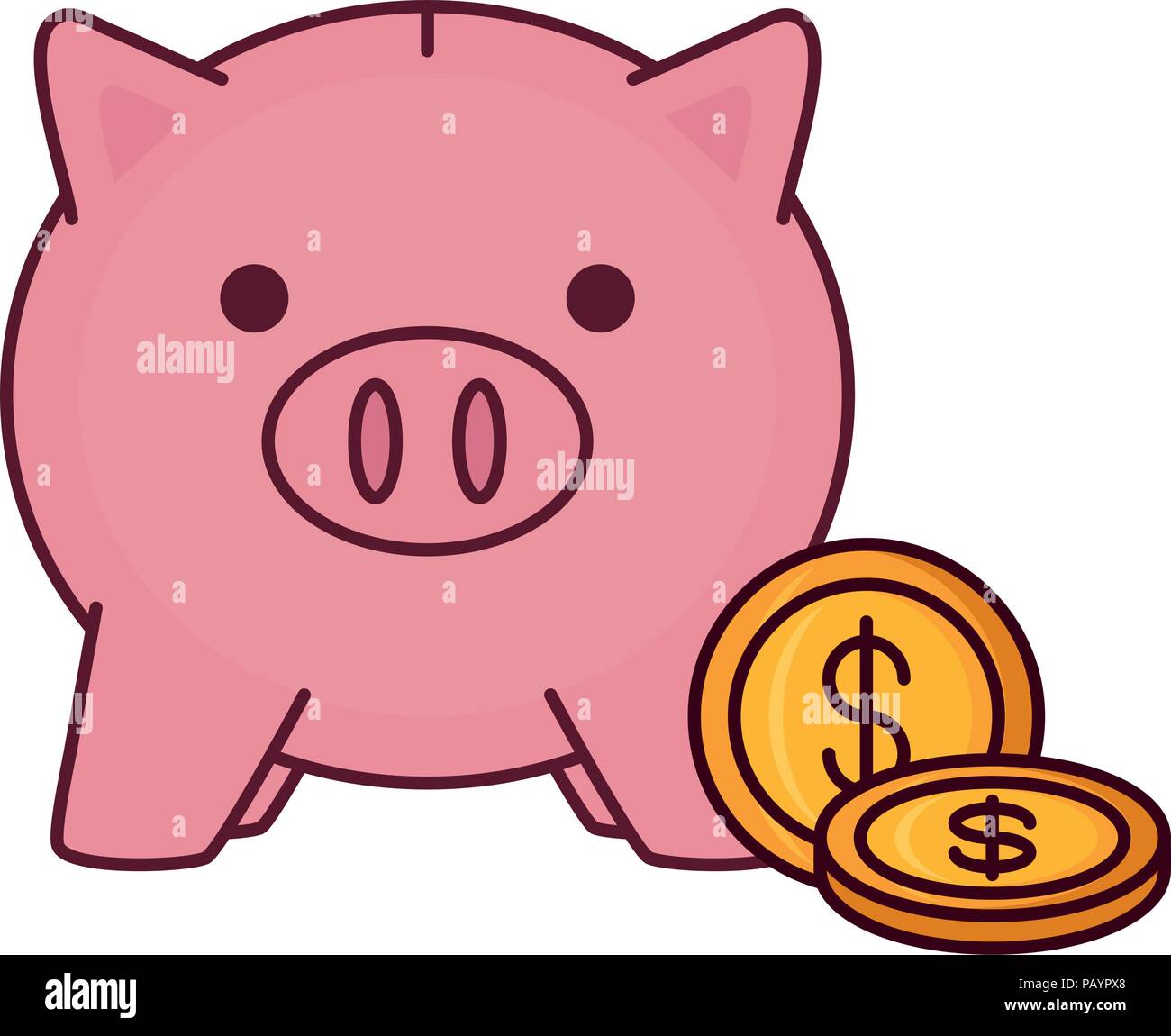 piggy bank and coins over white background, vector illustration Stock ...