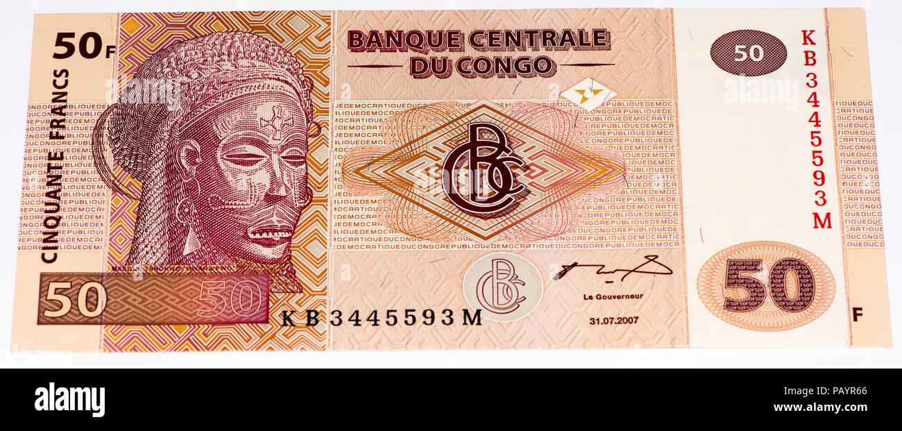 50 Congolese francs bank note of Congo. Congoles franc is the national