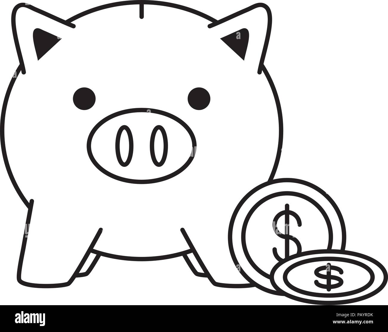 piggy bank and coins over white background, vector illustration Stock ...