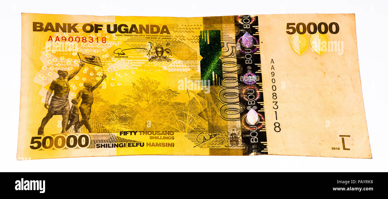 50000 Ugandan shillings bank note. Ugandan shilling is the national