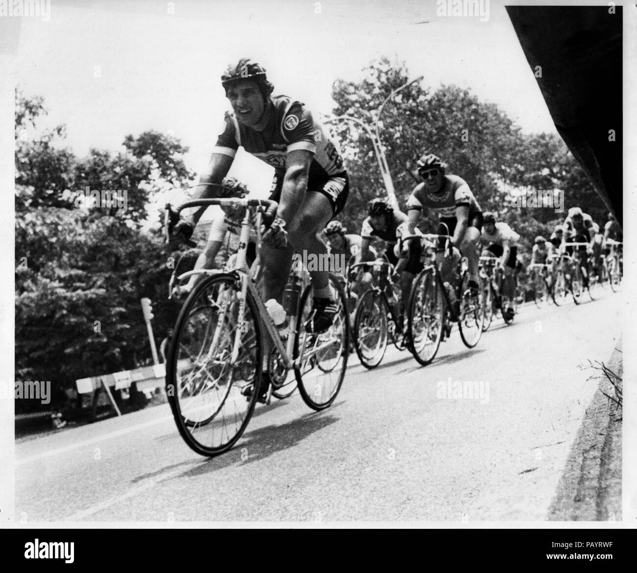 Eric Heiden racing for 7-11 professional cycling team in Central Park on June 1983 in New York, NY. Photo by Francis Specker Stock Photo