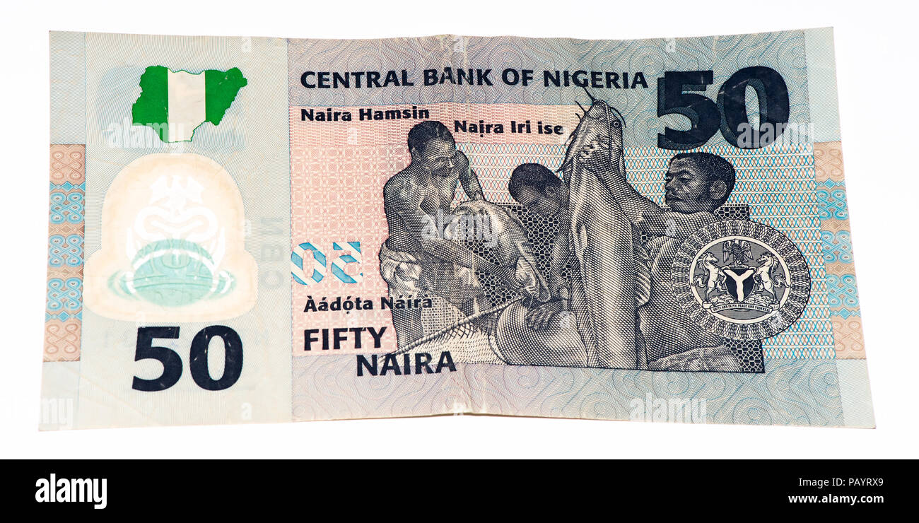 50 Nigerian naira bank note. Nigerian naira is the main currency of