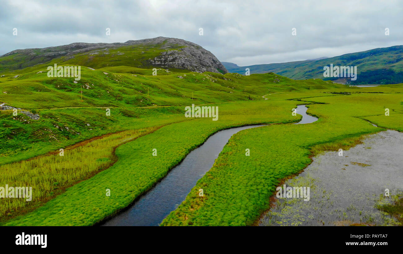 The typical landscape of the Scottish Highlands - aerial view Stock Photo
