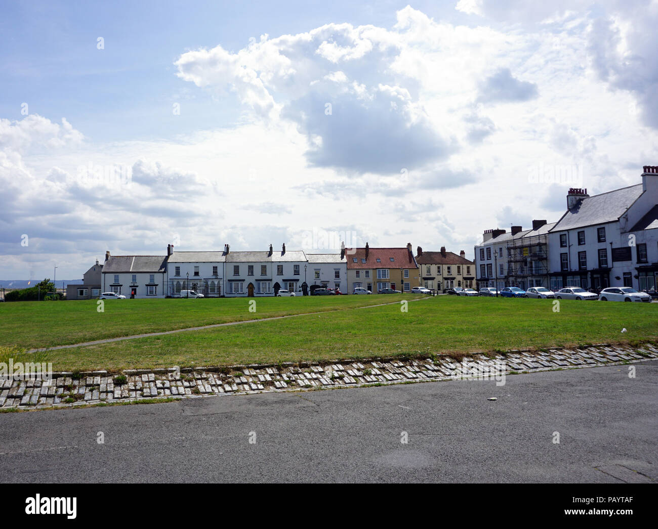 The Village Green and old Victorian Terrace Houses in Seaton Carew Hartlepool England Stock Photo