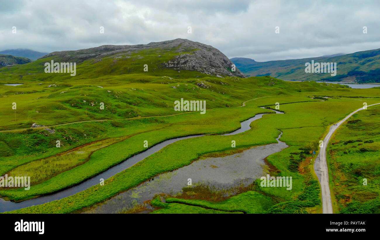 The typical landscape of the Scottish Highlands - aerial view Stock Photo