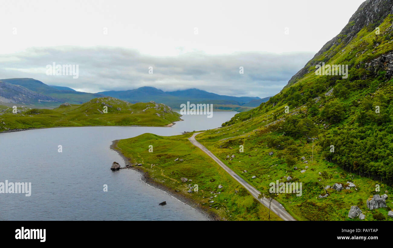The typical landscape of the Scottish Highlands - aerial view Stock Photo