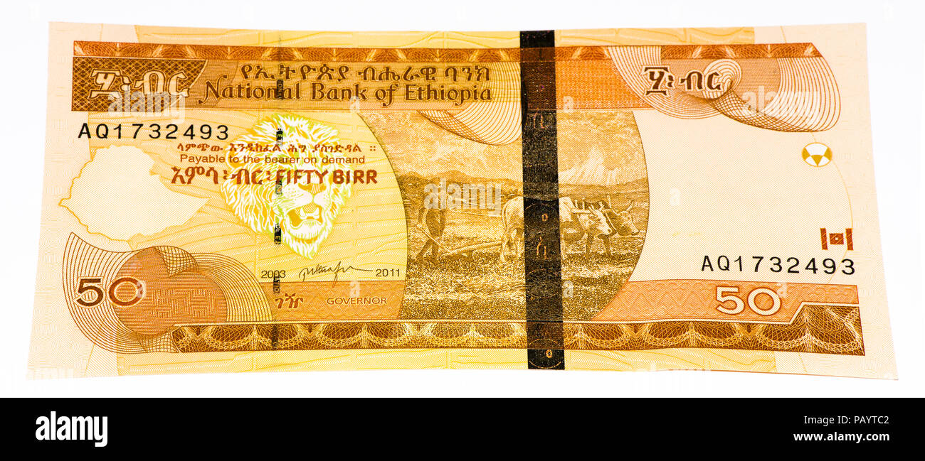 50 Ethiopian birr bank note. Birr is the national currency of Ethiopia
