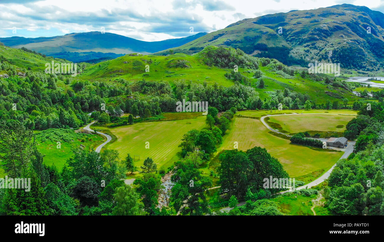 The typical landscape of the Scottish Highlands - aerial view Stock Photo
