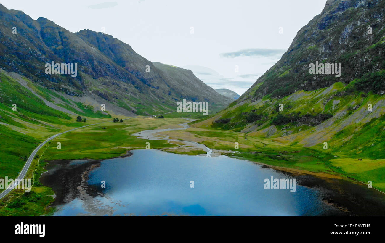 The typical landscape of the Scottish Highlands - aerial view Stock Photo