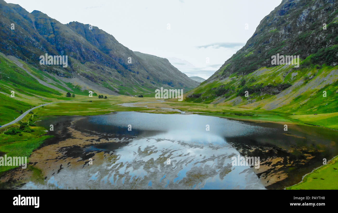 The typical landscape of the Scottish Highlands - aerial view Stock Photo