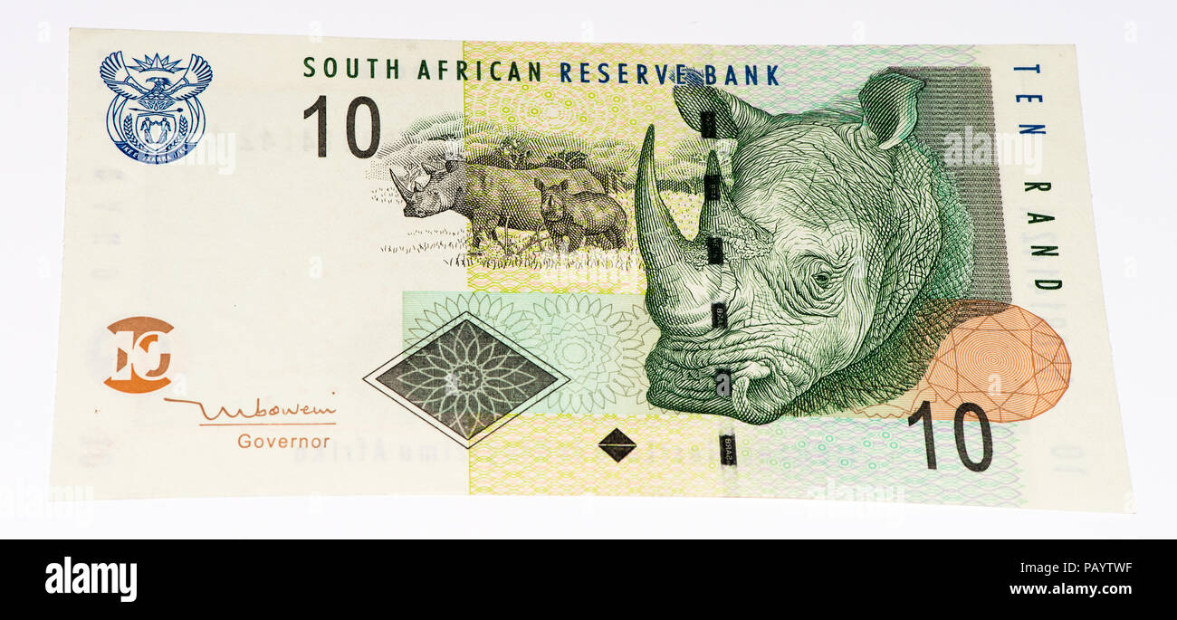 10 South African rands bank note. South African rands is the national