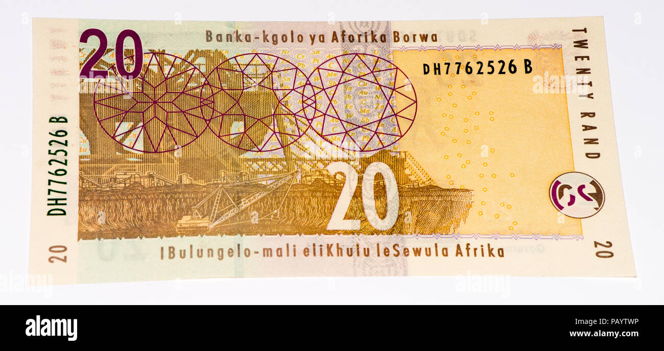 20 South African rands bank note. South African rands is the national