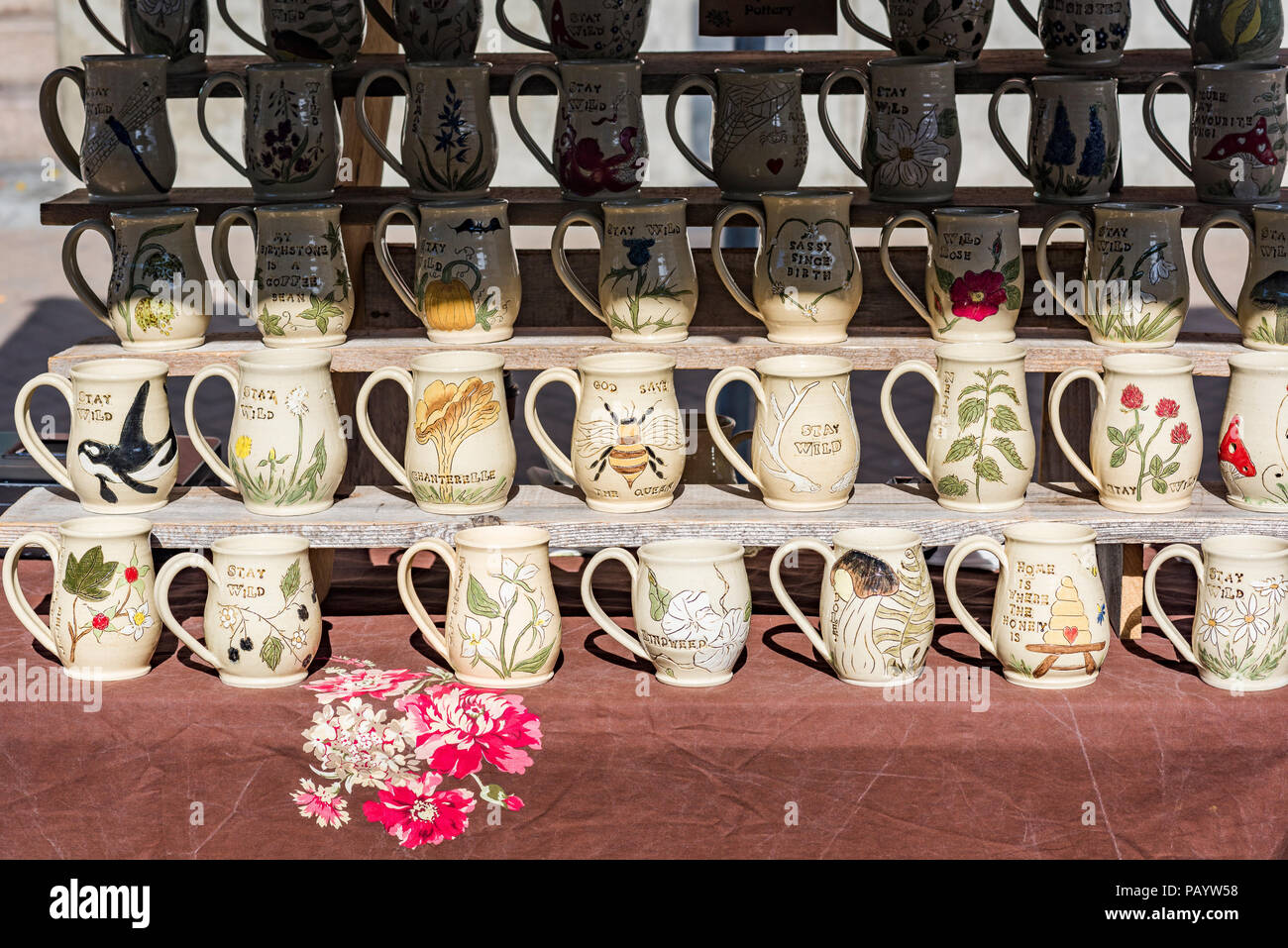 Pottery, ceramic mugs, Street Fair, Nanaimo, British Columbia, Canada