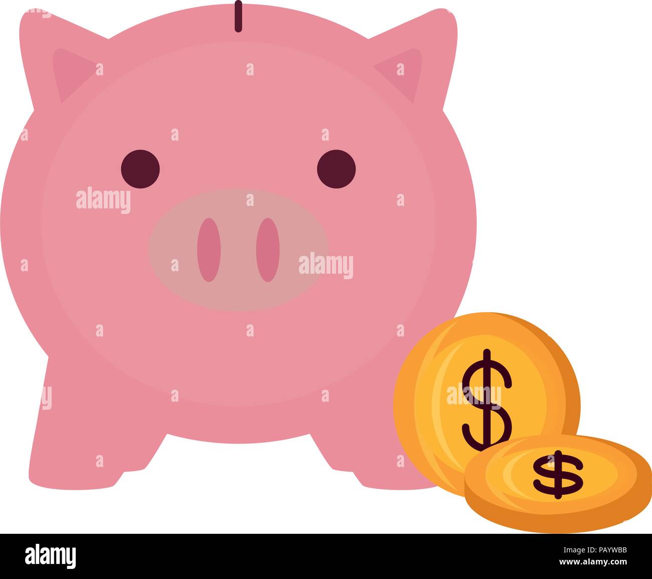 piggy bank and coins over white background, vector illustration Stock ...
