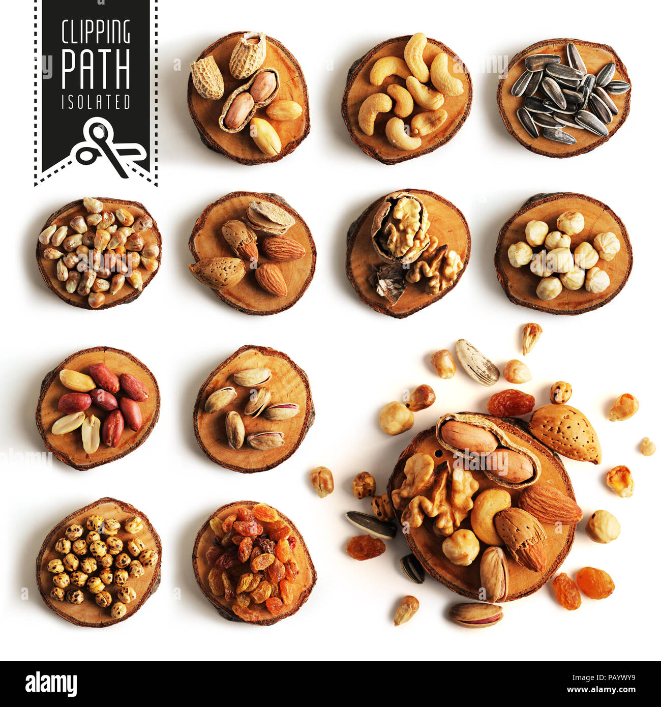 Isolated nuts set with clipping path Stock Photo - Alamy