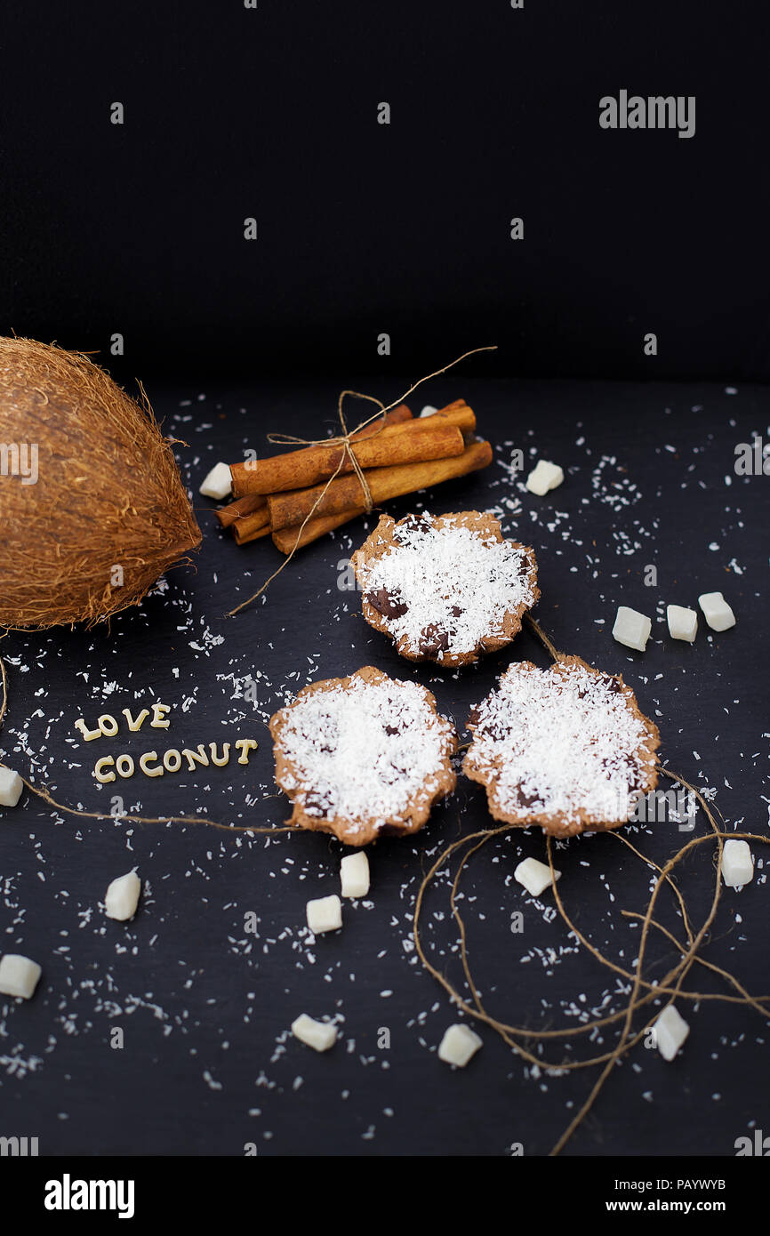 coconut muffins on a black background Stock Photo