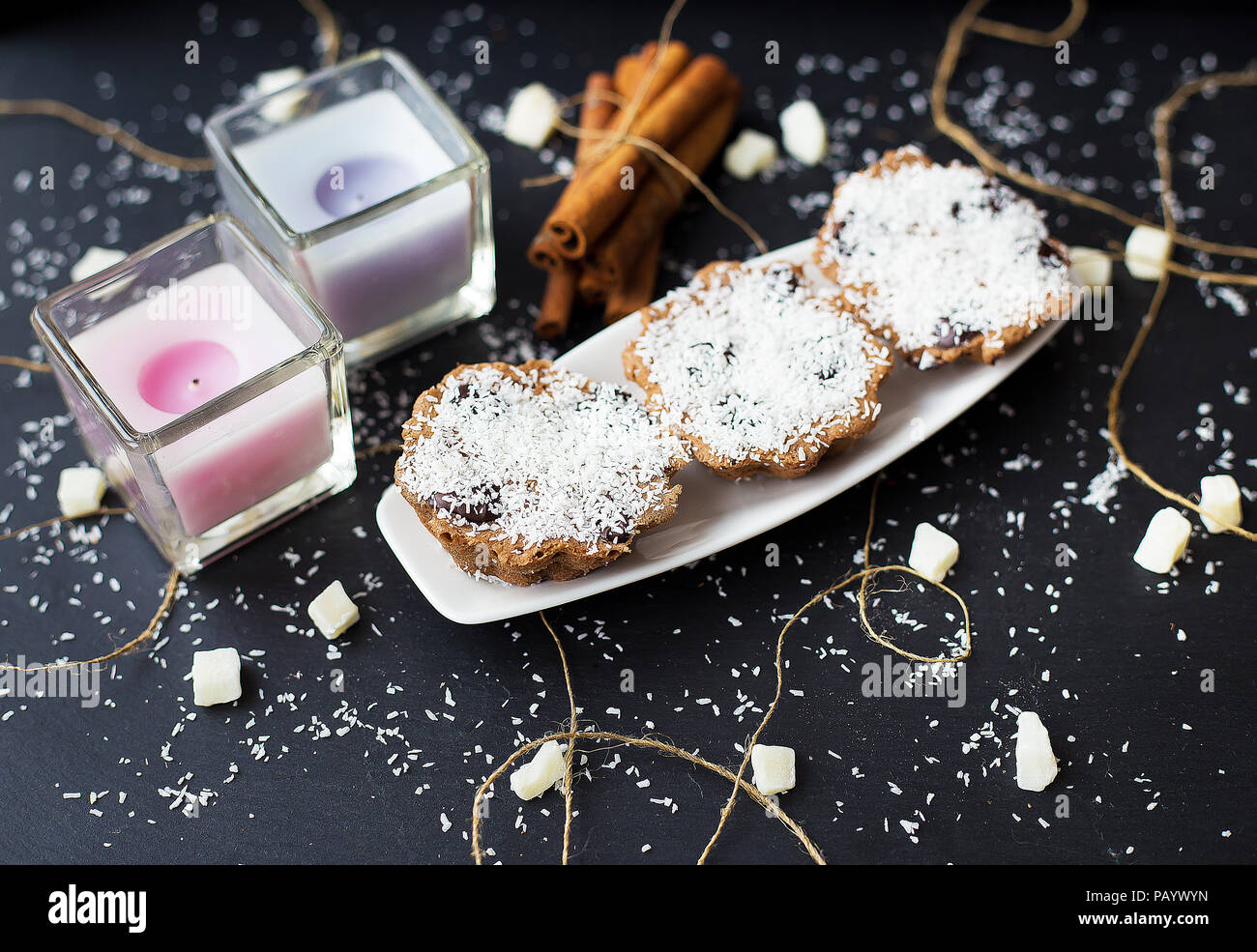 coconut muffins on a black background Stock Photo