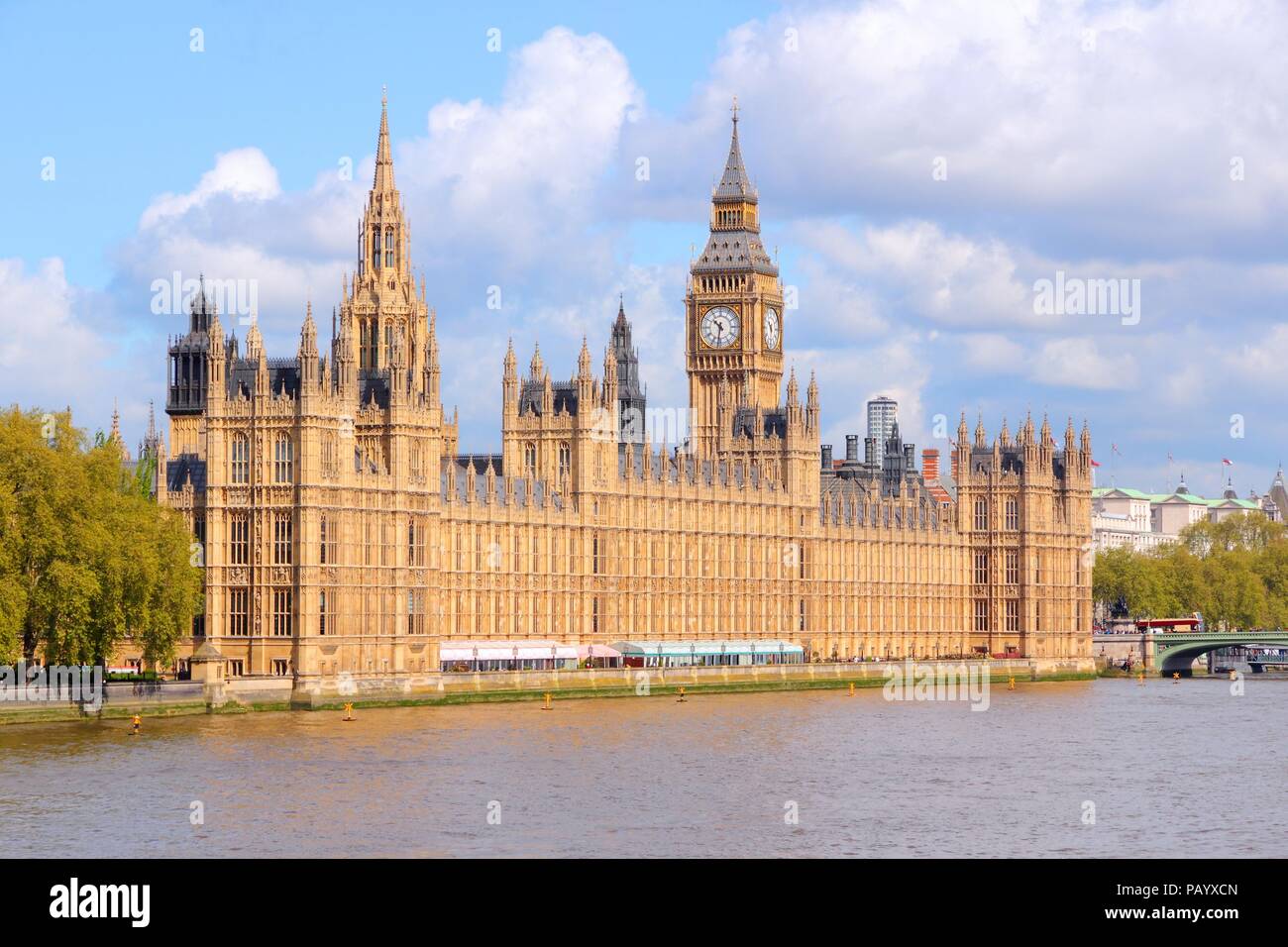 London, United Kingdom - Palace of Westminster (Houses of Parliament) with Big Ben clock tower. UNESCO World Heritage Site. Stock Photo