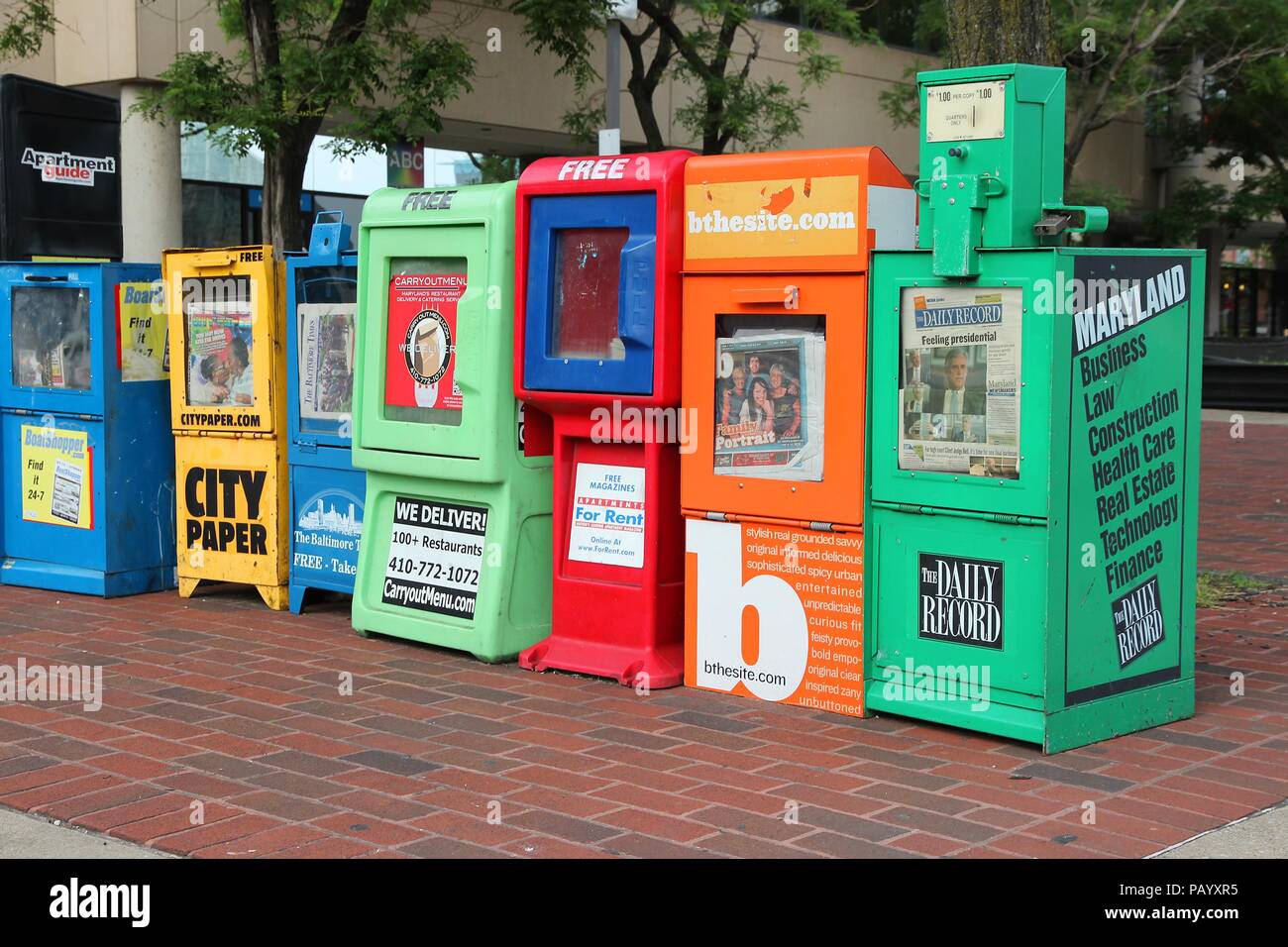 BALTIMORE - JUNE 12: City newspapers on June 12, 2013 in Baltimore. Baltimore is the largest city in the state of Maryland. The Daily Record newspaper Stock Photo