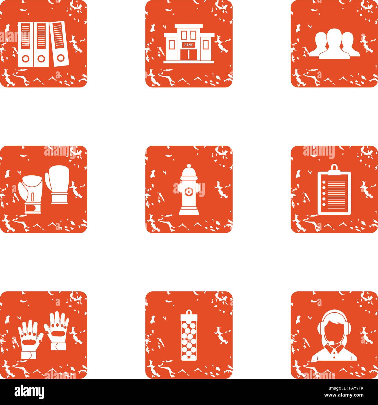 Skill increase icons set, grunge style Stock Vector