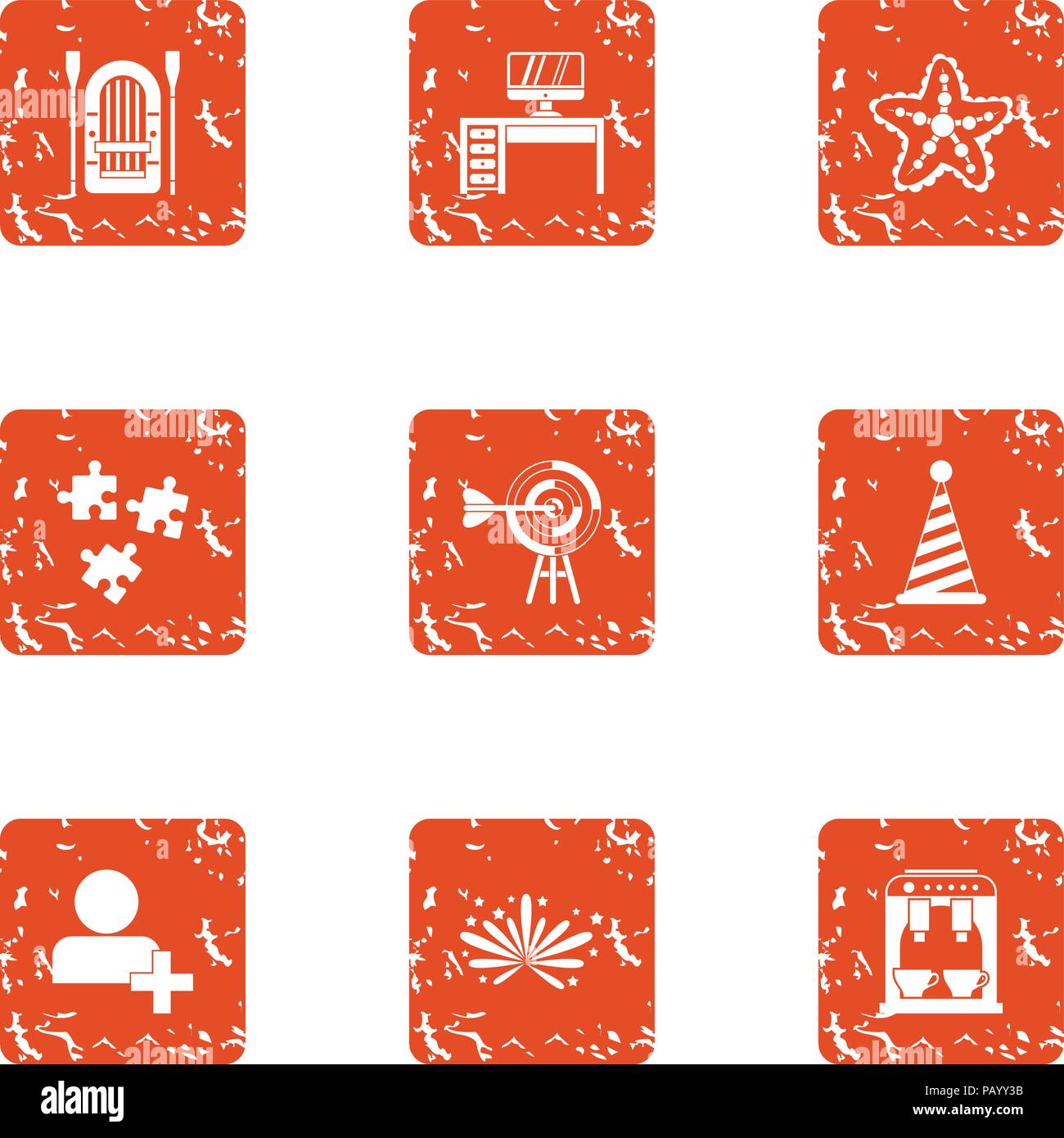 Increase icons set, grunge style Stock Vector