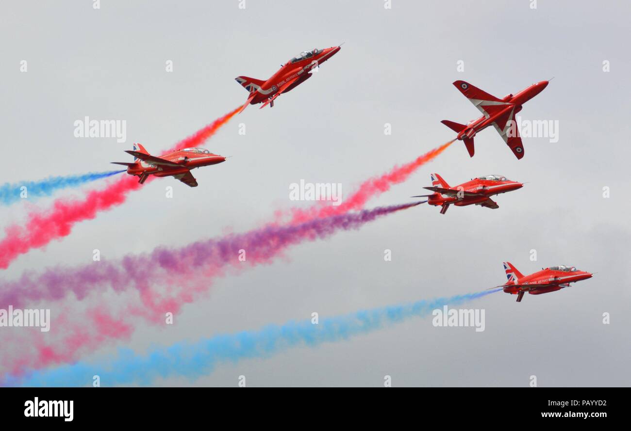 RAF Red Arrows performing at the Royal International Air Tattoo 2015 in ...