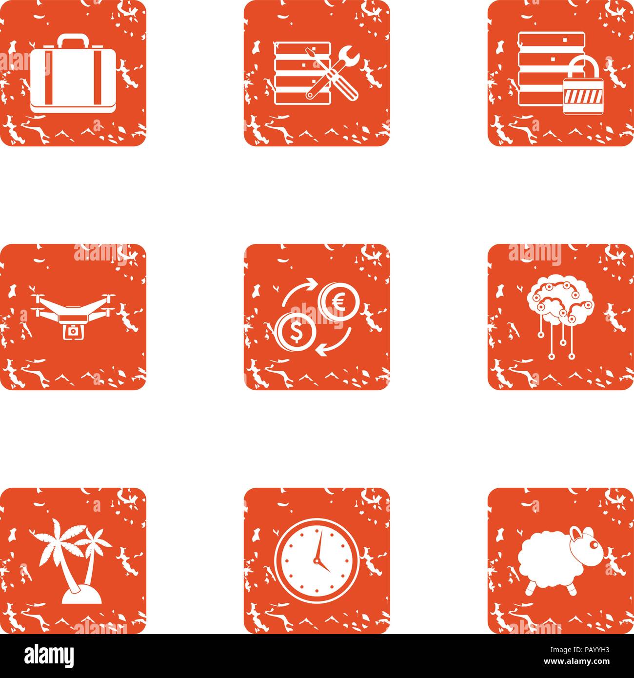 Private data icons set, grunge style Stock Vector