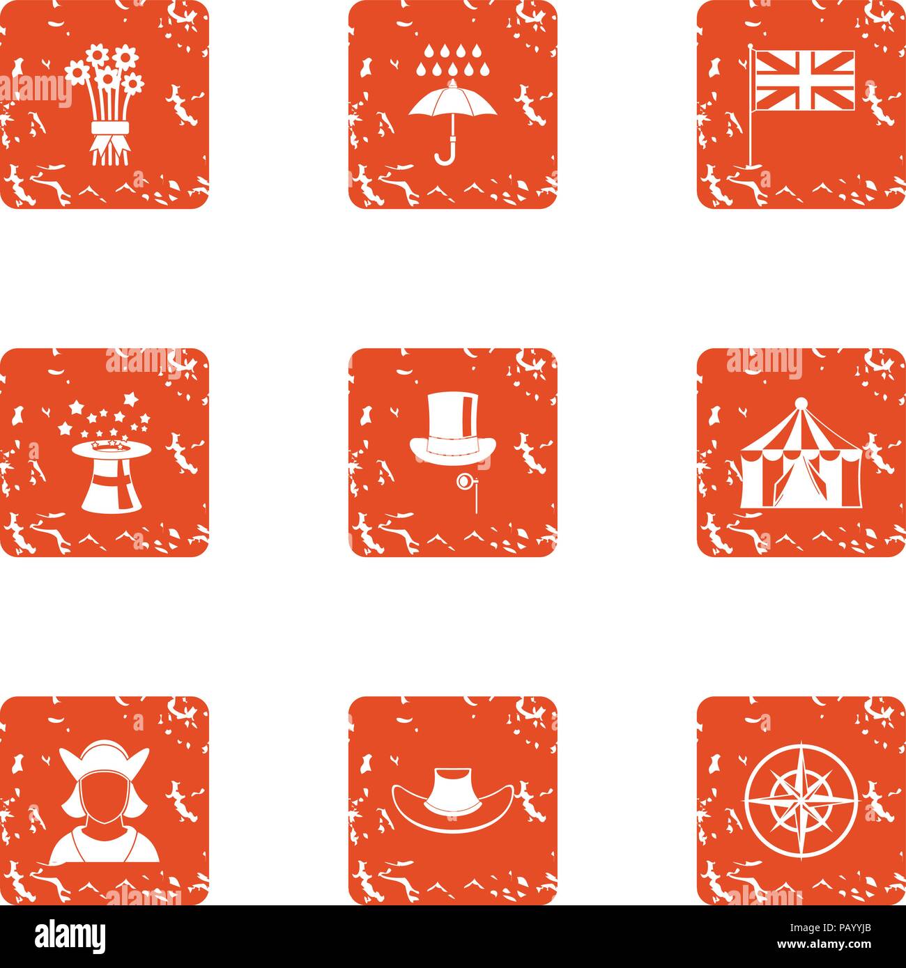 Witchery icons set, grunge style Stock Vector