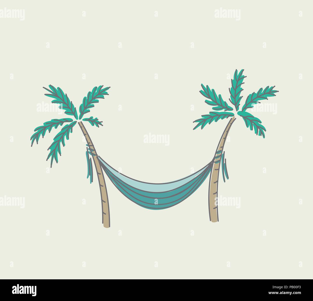 Hammock hung between two palms sketch in linear style in muted pastel colors vector illustration Stock Vector