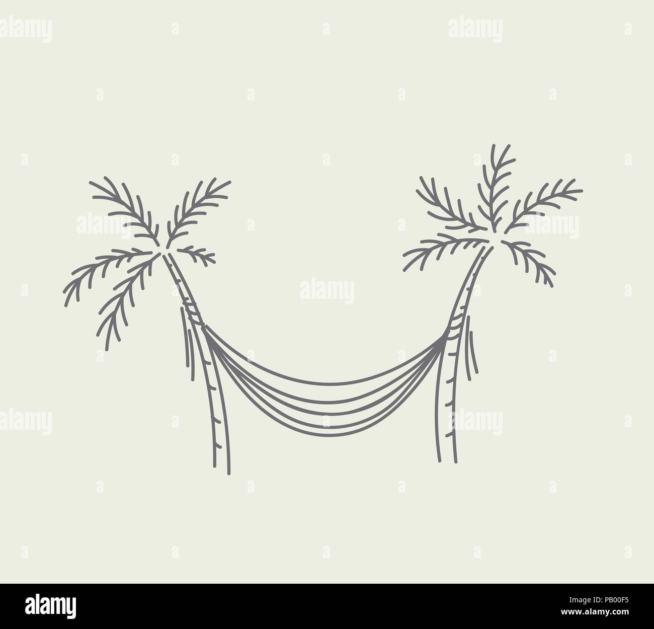 Hammock hung between two palms sketch in linear style in muted pastel colors vector illustration Stock Vector