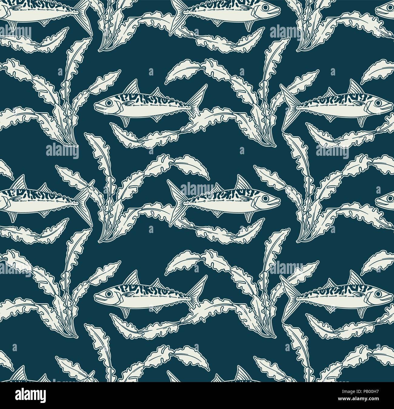 Mackerel and seaweed seamless pattern Art Nouveau or Art Deco wallpaper  vintage style nature vector illustration Stock Vector Image & Art - Alamy