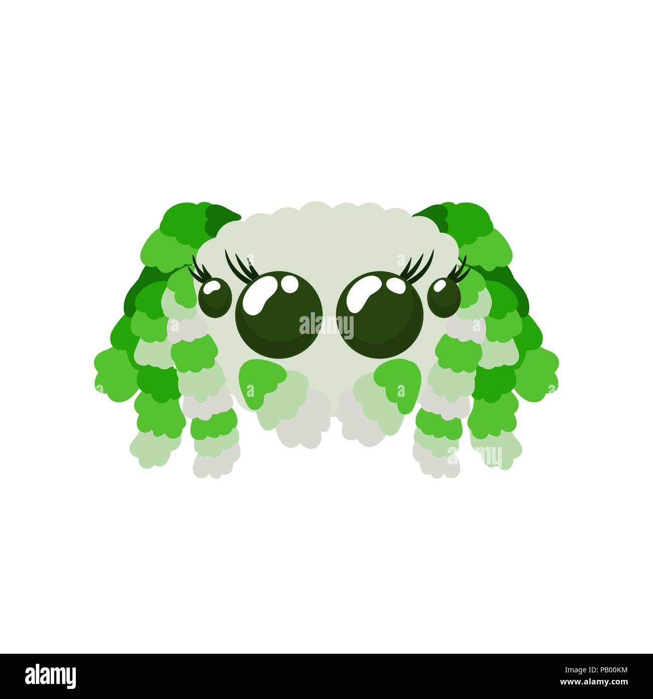 Peacock spider cute vector illustration in green colors not scary friendly arachnid Stock Vector