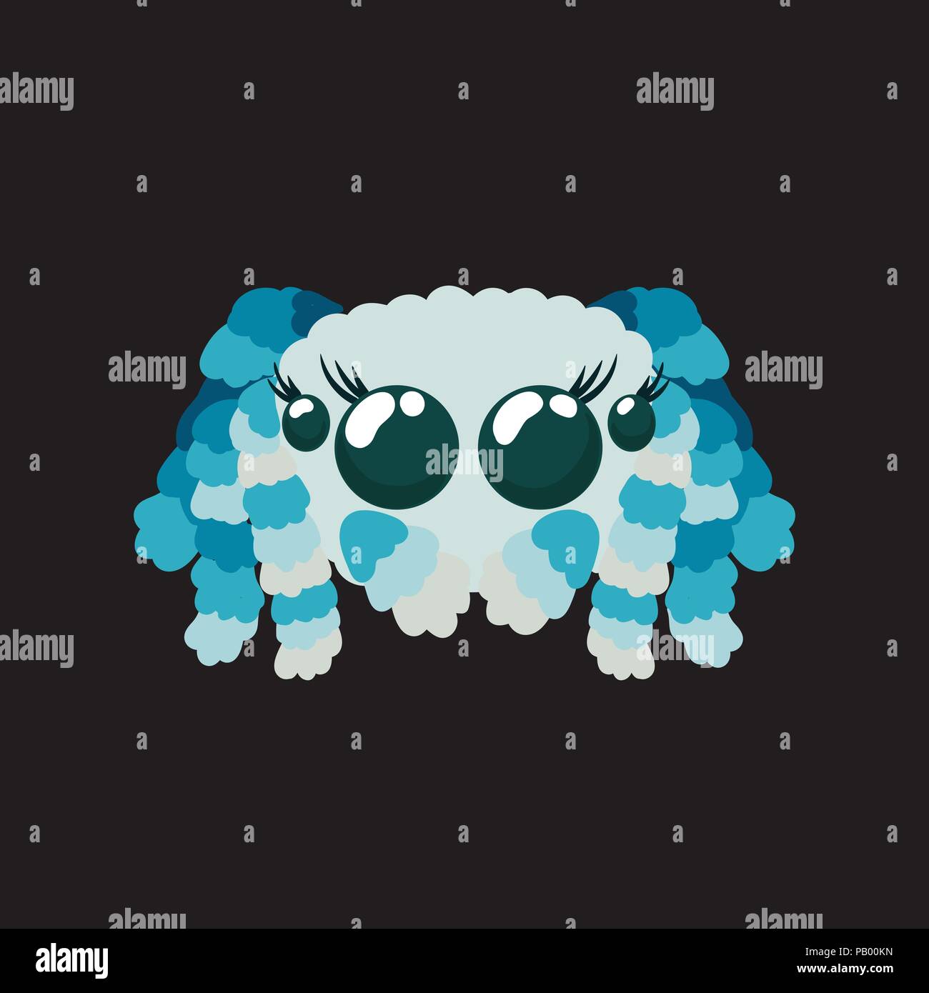 Peacock spider cute vector illustration in blue colors not scary friendly arachnid Stock Vector