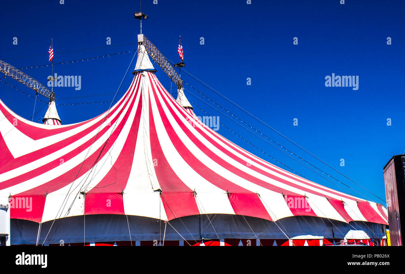 Top Of Red & White Circus Tent Stock Photo - Alamy