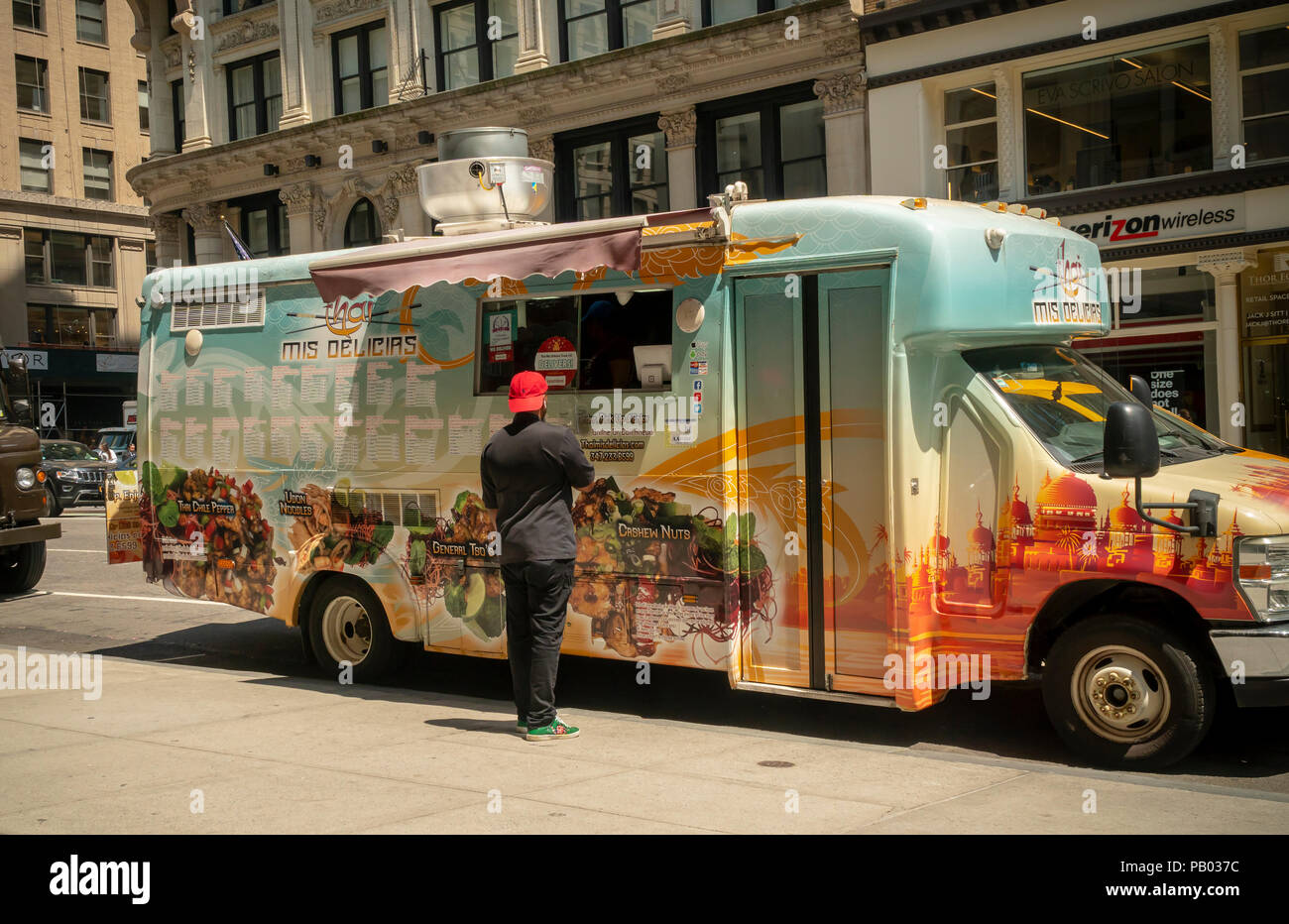 Mis Delicias Thai food truck in Midtown Manhattan in New York on Tuesday,  June 26, 2018. New York is reported to be proposing the installation of GPS  tracking devices on food trucks