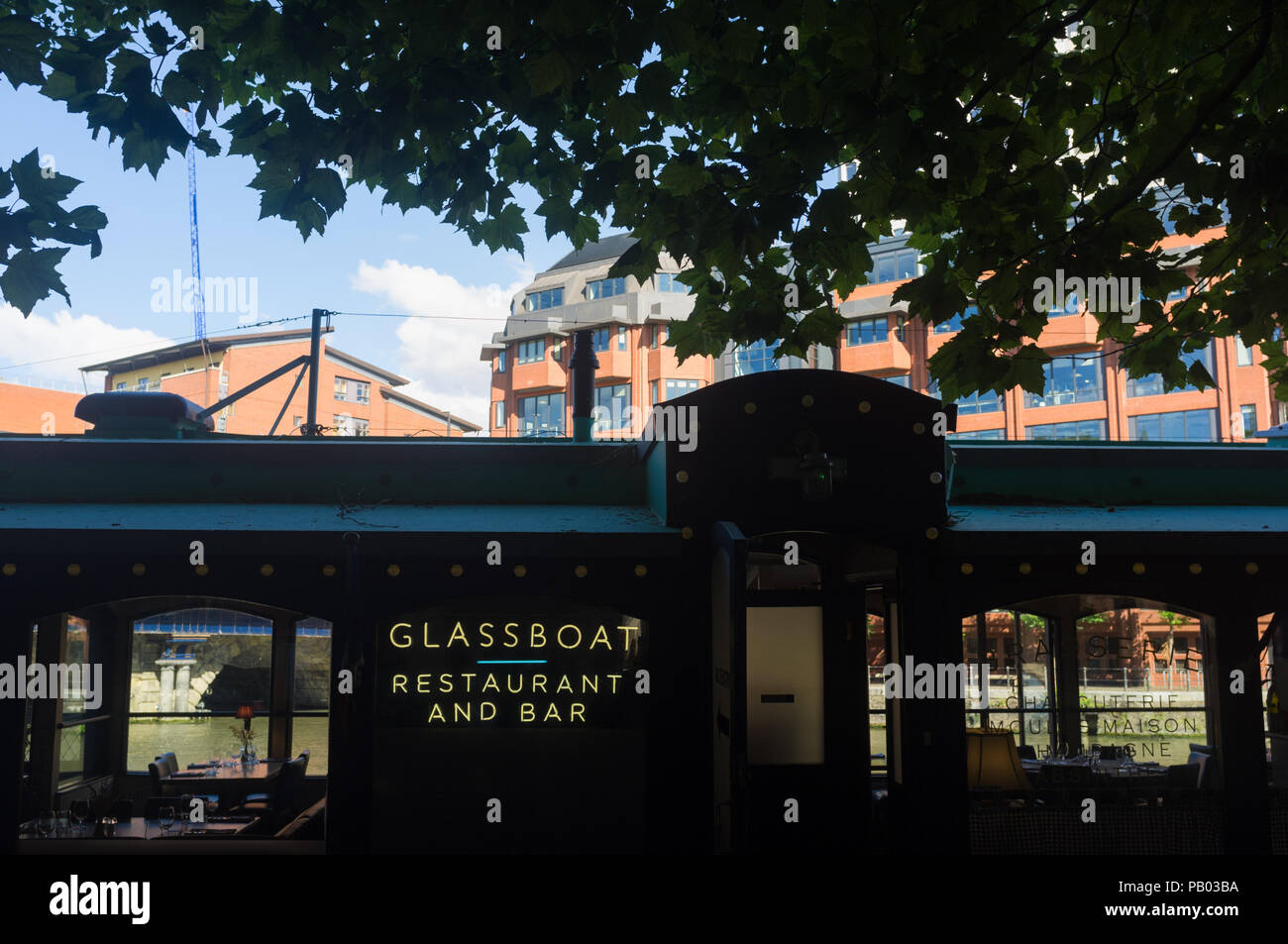 Glassboat restaurant and bar on the river side, Bristol, UK Stock Photo