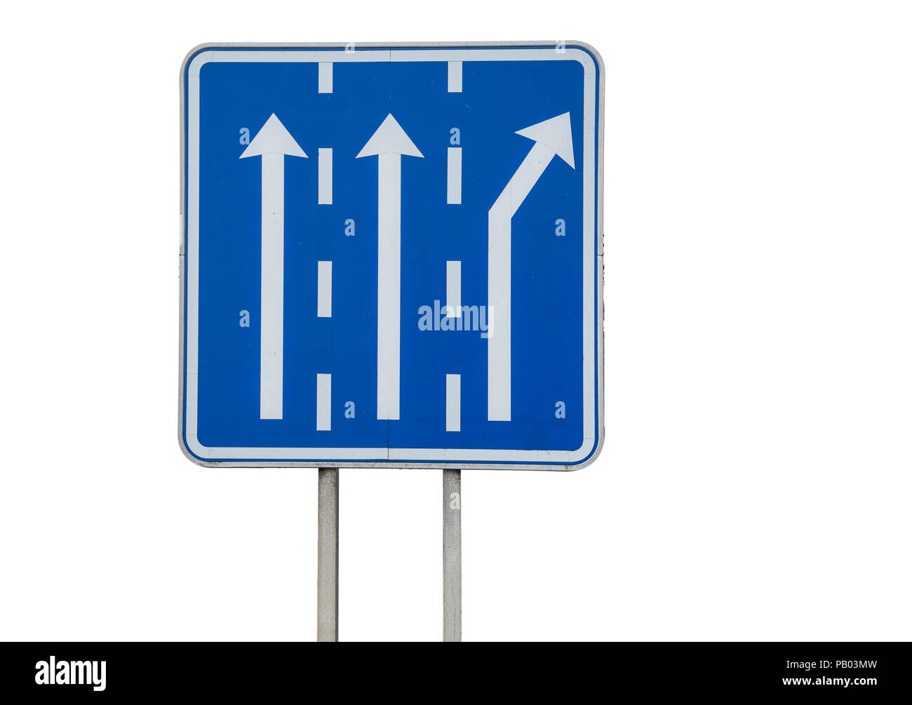 Traffic sign with two straight lanes and right turn lane Stock Photo