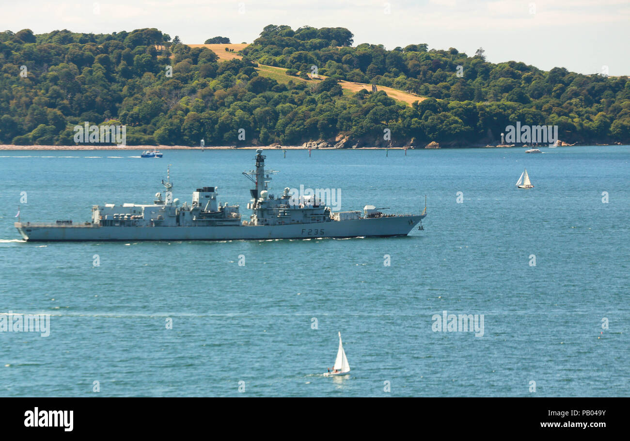 Royal Navy Frigate warship entering Devonport Dockyard Plymouth UK Stock Photo