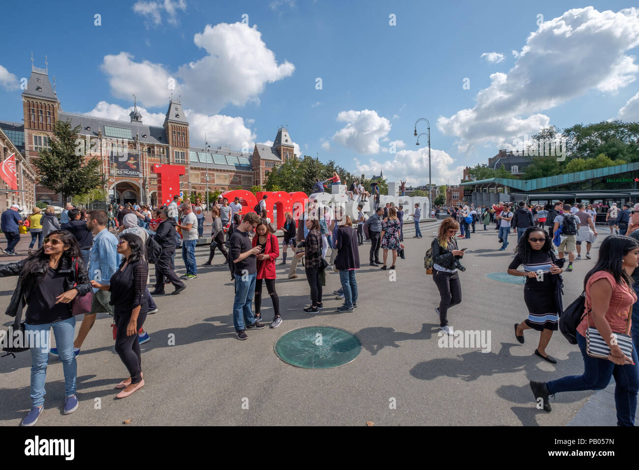 Many tourists on the Museum Square in Amsterdam. Stock Photo