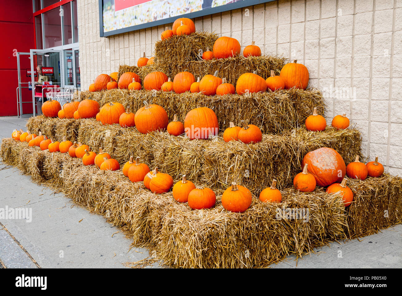 Halloween and autumn exhibits in a store front in Granby, Eastern