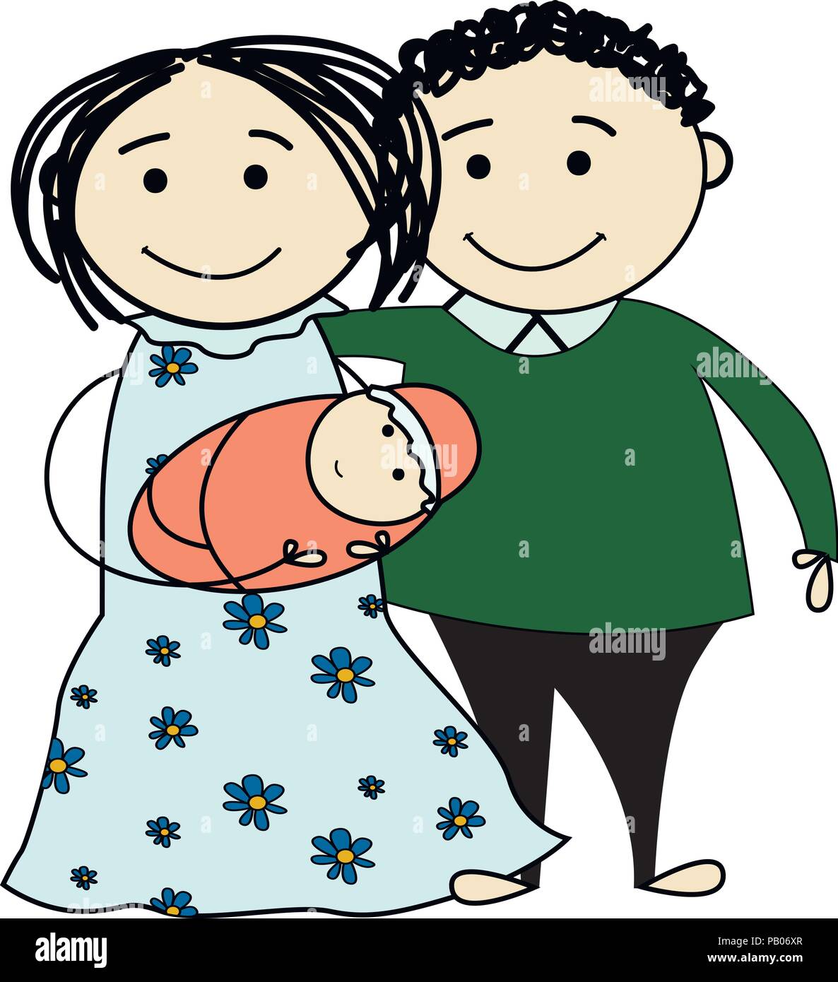 Funny sketch of a happy family Stock Vector