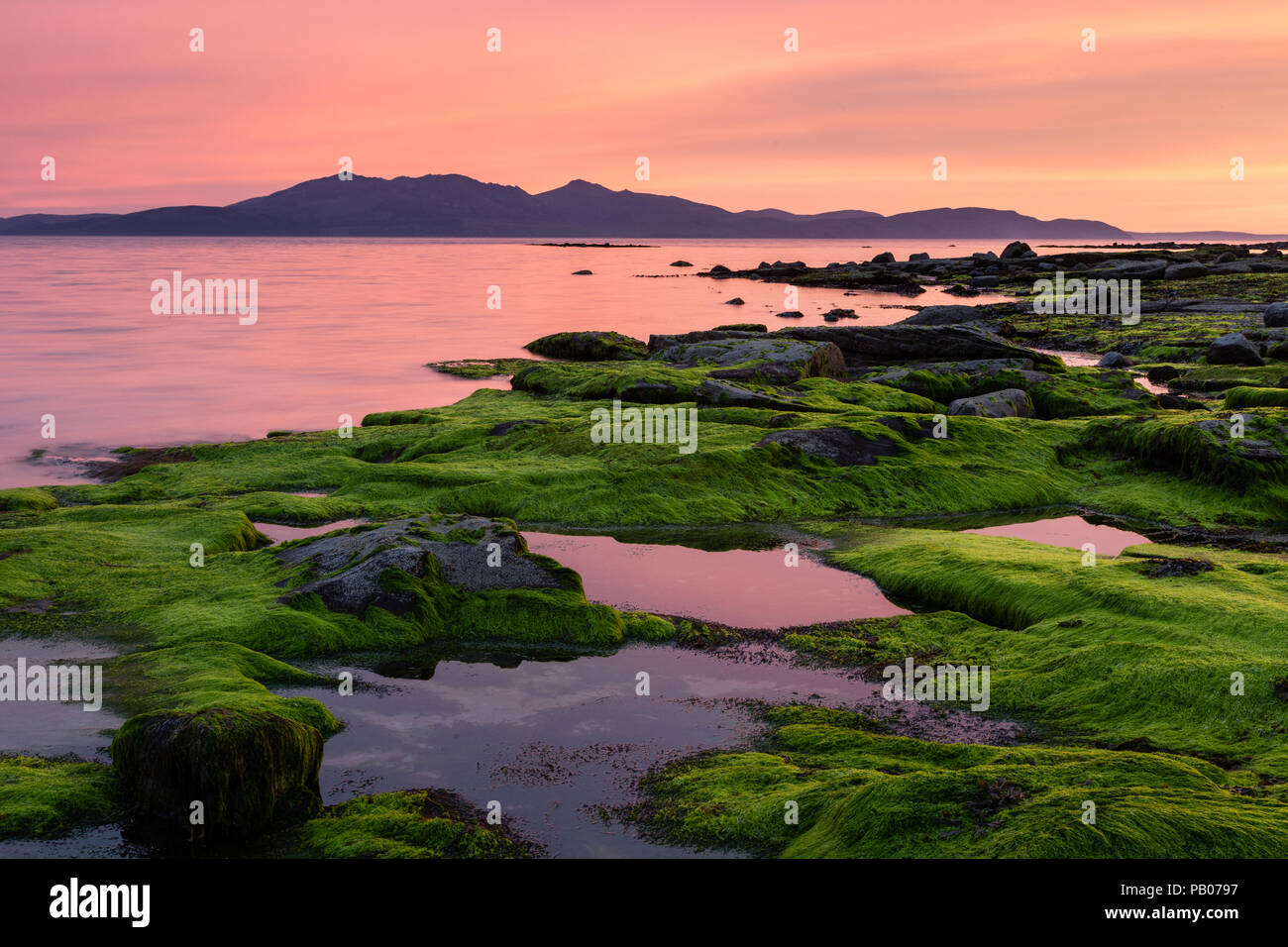 Sunset view of Isle of Arran from Seamill, Ayrshire Stock Photo Alamy