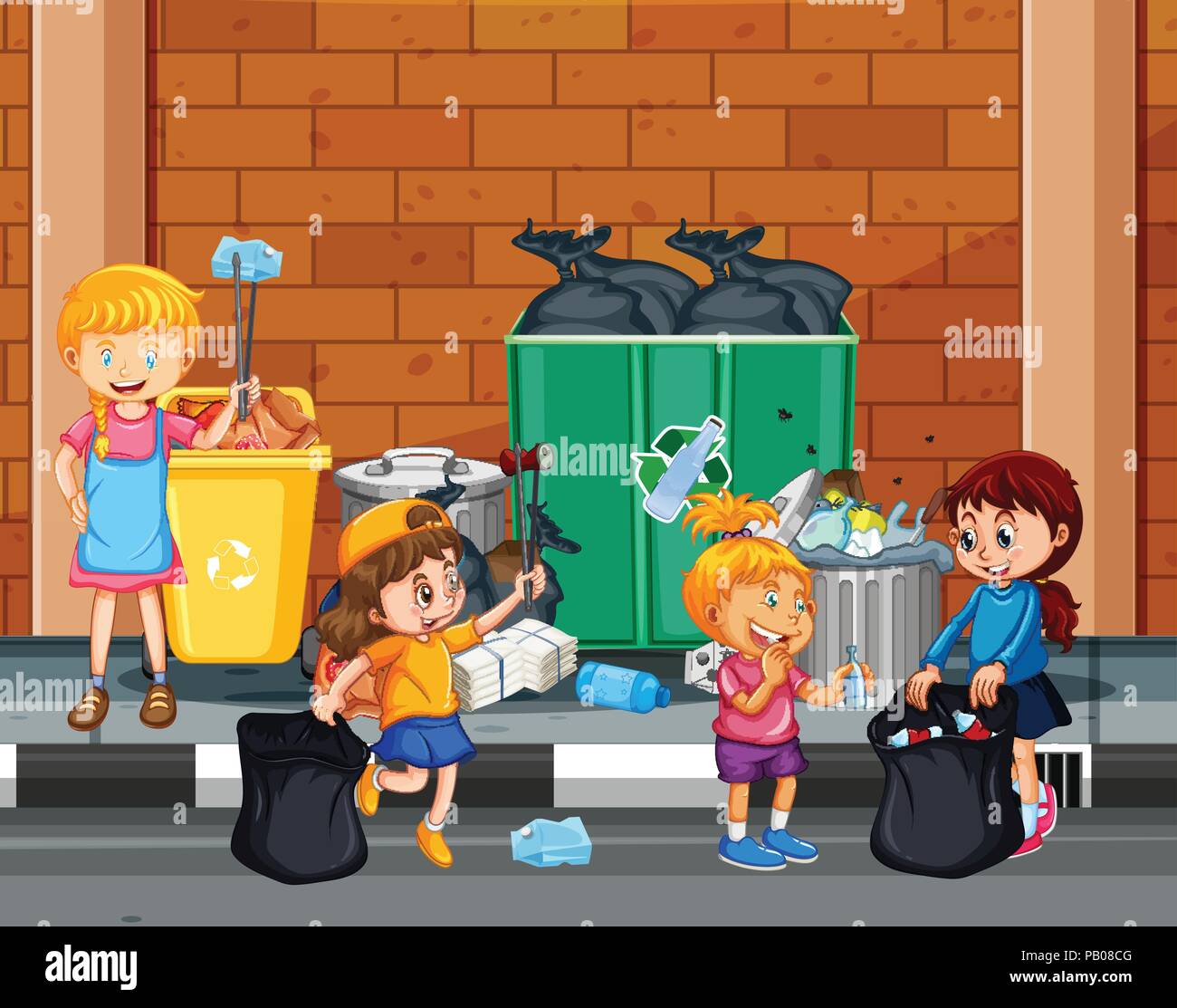 Kids volunteering cleaning up the town illustration Stock Vector Image &  Art - Alamy