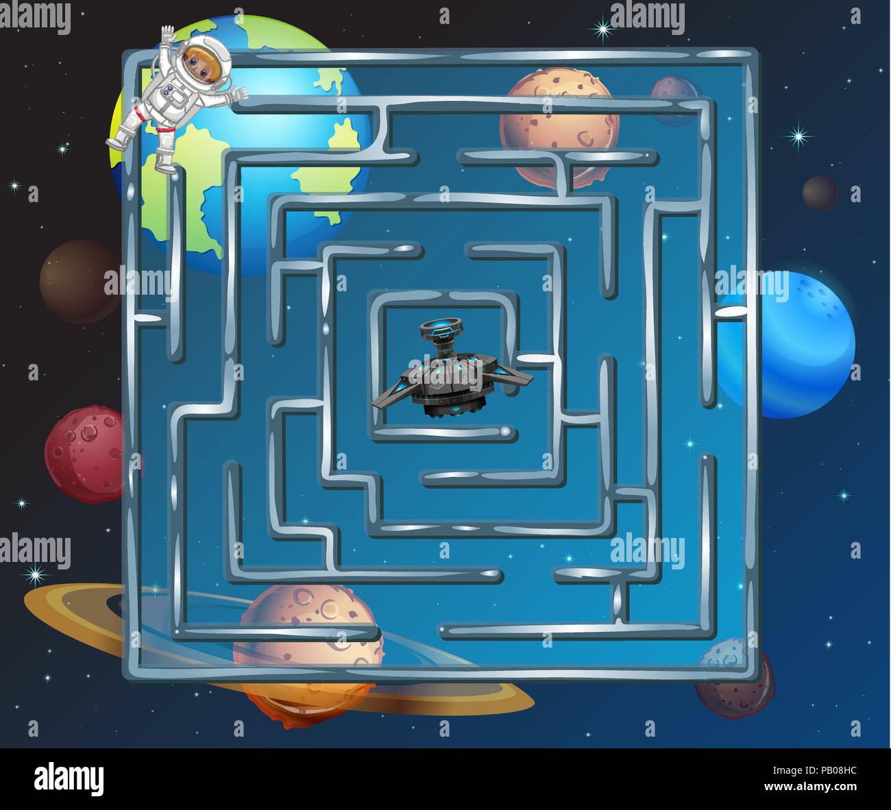 A space puzzle maze game illustration stock vector image art alamy