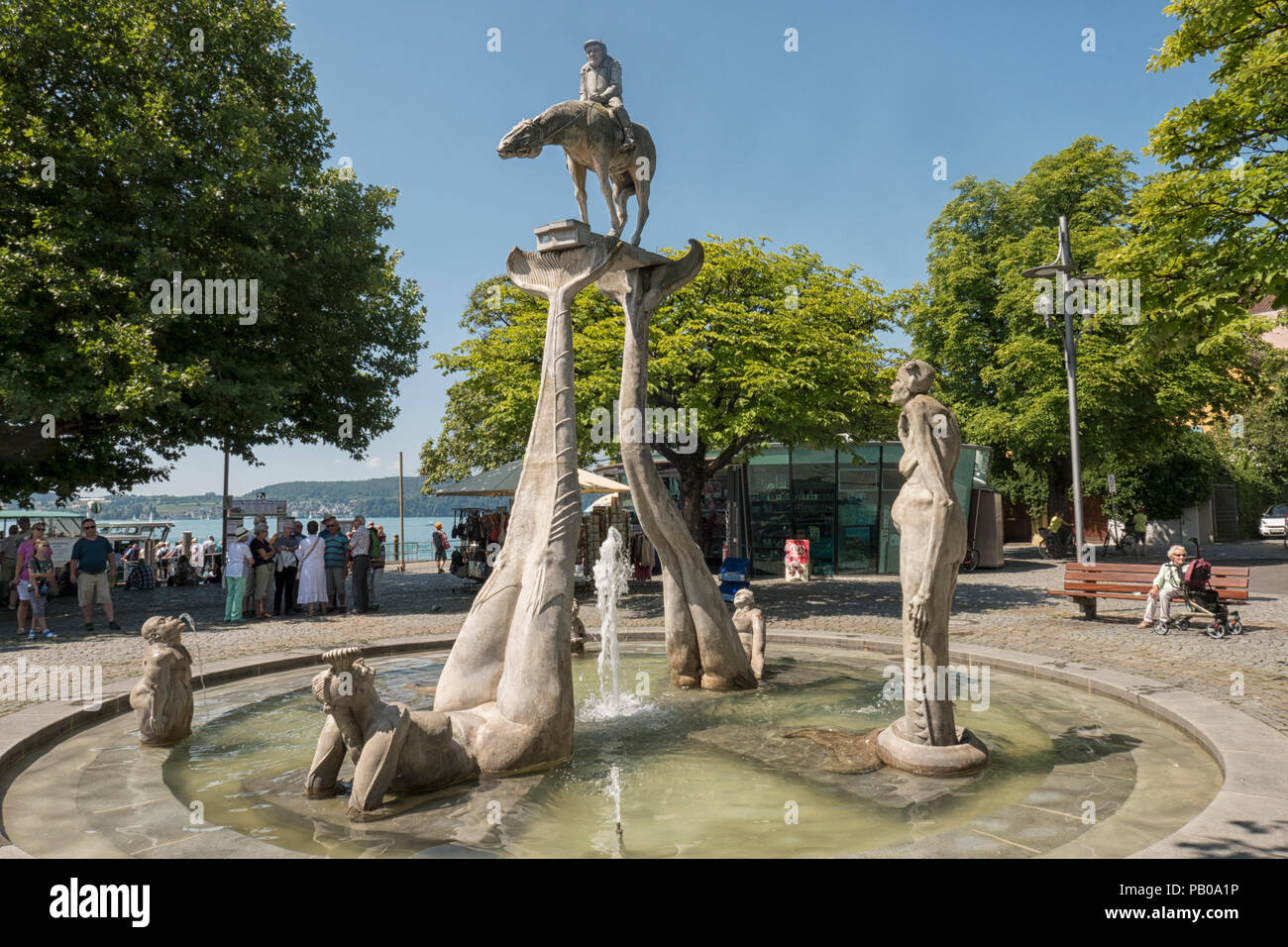 Germany, Baden-Wurttemberg, Überlingen, fountain, 'Lake Constance bleed'  Bodenseereiter Stock Photo