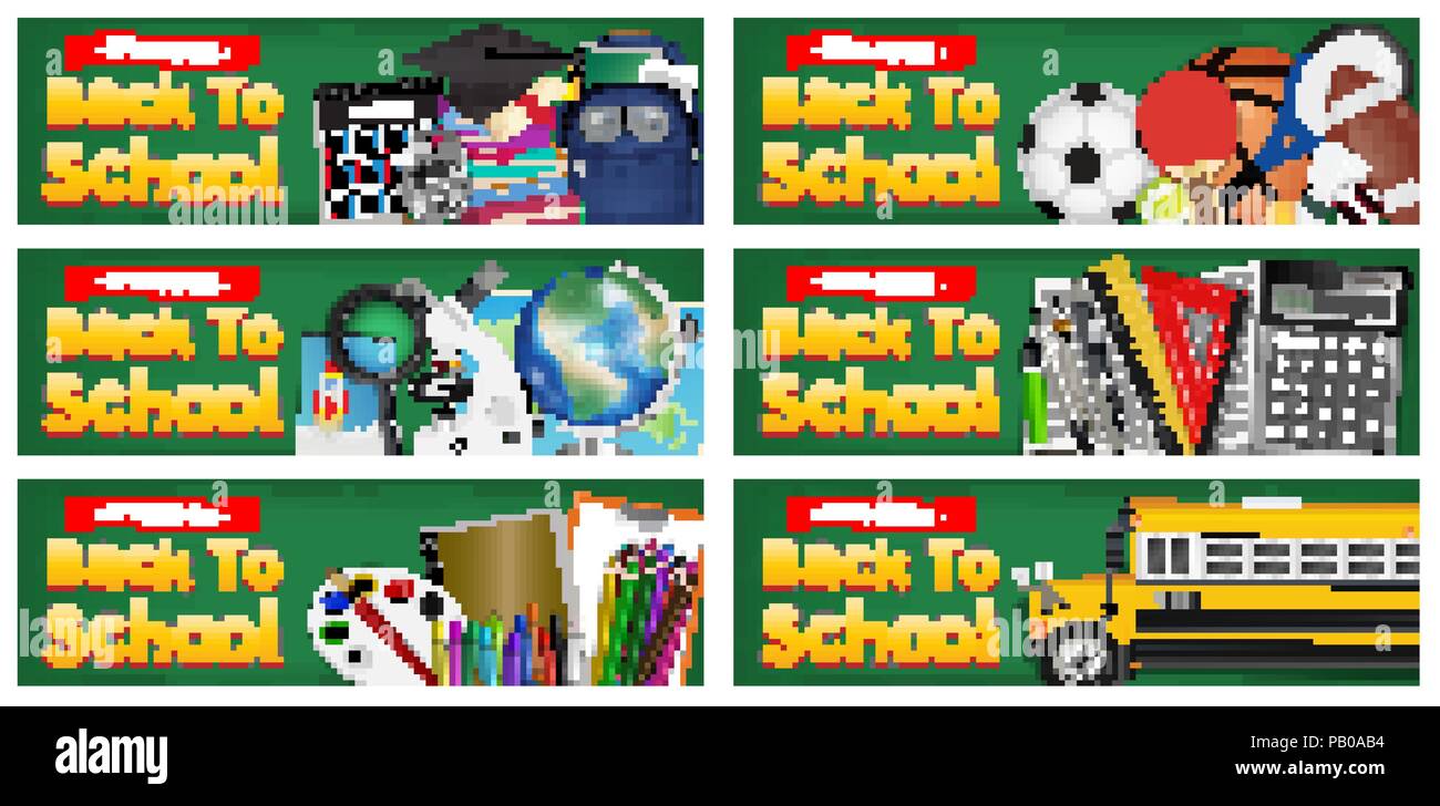 back to school study object on chalkboard banner Stock Vector