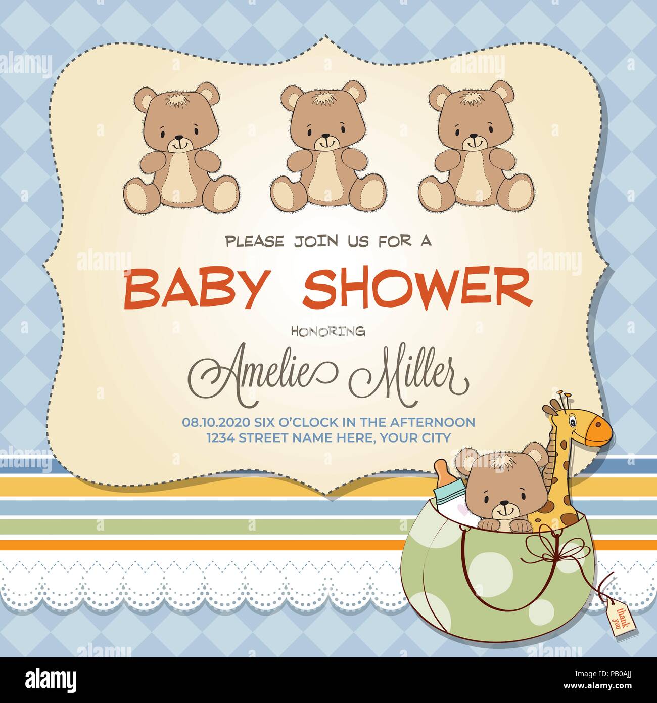 Baby Shower Card With Teddy Bears Customizable Stock Vector Art
