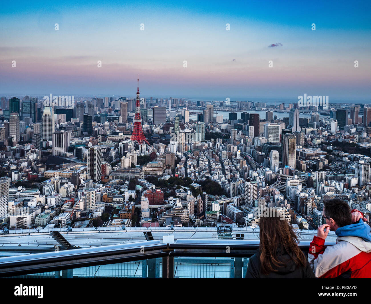 Tokyo Tourism Tokyo Skyline Tokyo Cityscape Tokyo Twilight - Tourists view Tokyo at dusk including the Tokyo Tower Stock Photo